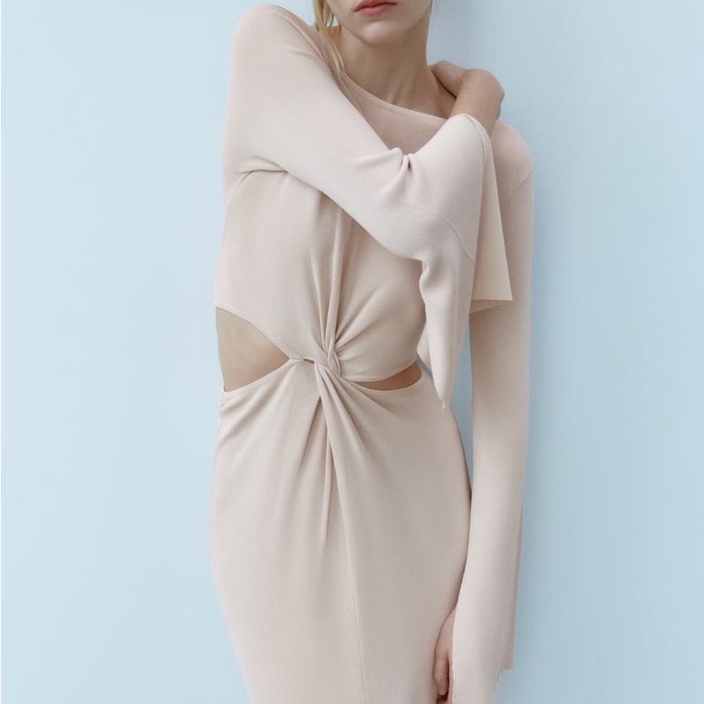 Zara dress maxi wide long sleeve ribbed cut out casual party wedding cocktail - Picture 4 of 6